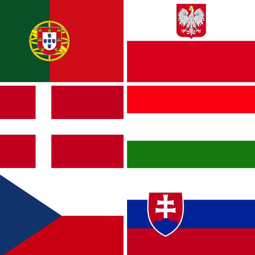 Drapeau Portugal Pologne Hongrie Danemark